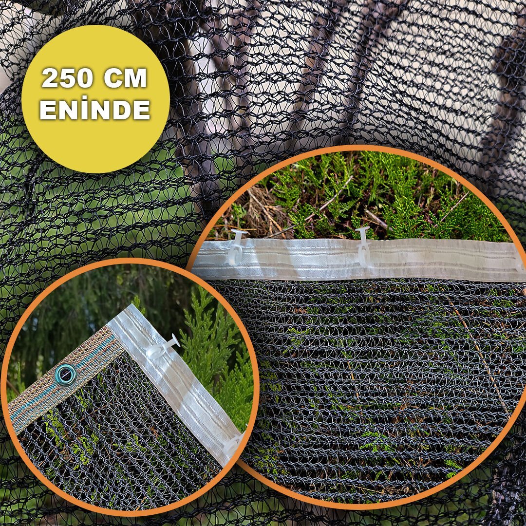 250 CM ENİNDE SİYAH KUŞ FİLESİ BALKON PERDESİ HAZIR KOPÇALI VE KORNİŞ DÜĞMELİ KEDİ KORUMA AĞI DOLU FİLESİ MİSİNA FİLE KUŞ ÖNLEME FİLESİ (UZUNLUK SEÇ)