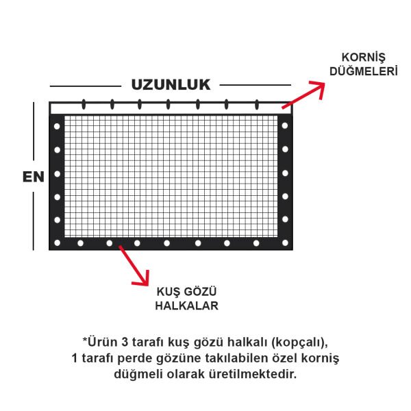250 CM ENİNDE SİYAH KUŞ FİLESİ BALKON PERDESİ HAZIR KOPÇALI VE KORNİŞ DÜĞMELİ KEDİ KORUMA AĞI DOLU FİLESİ MİSİNA FİLE KUŞ ÖNLEME FİLESİ (UZUNLUK SEÇ)
