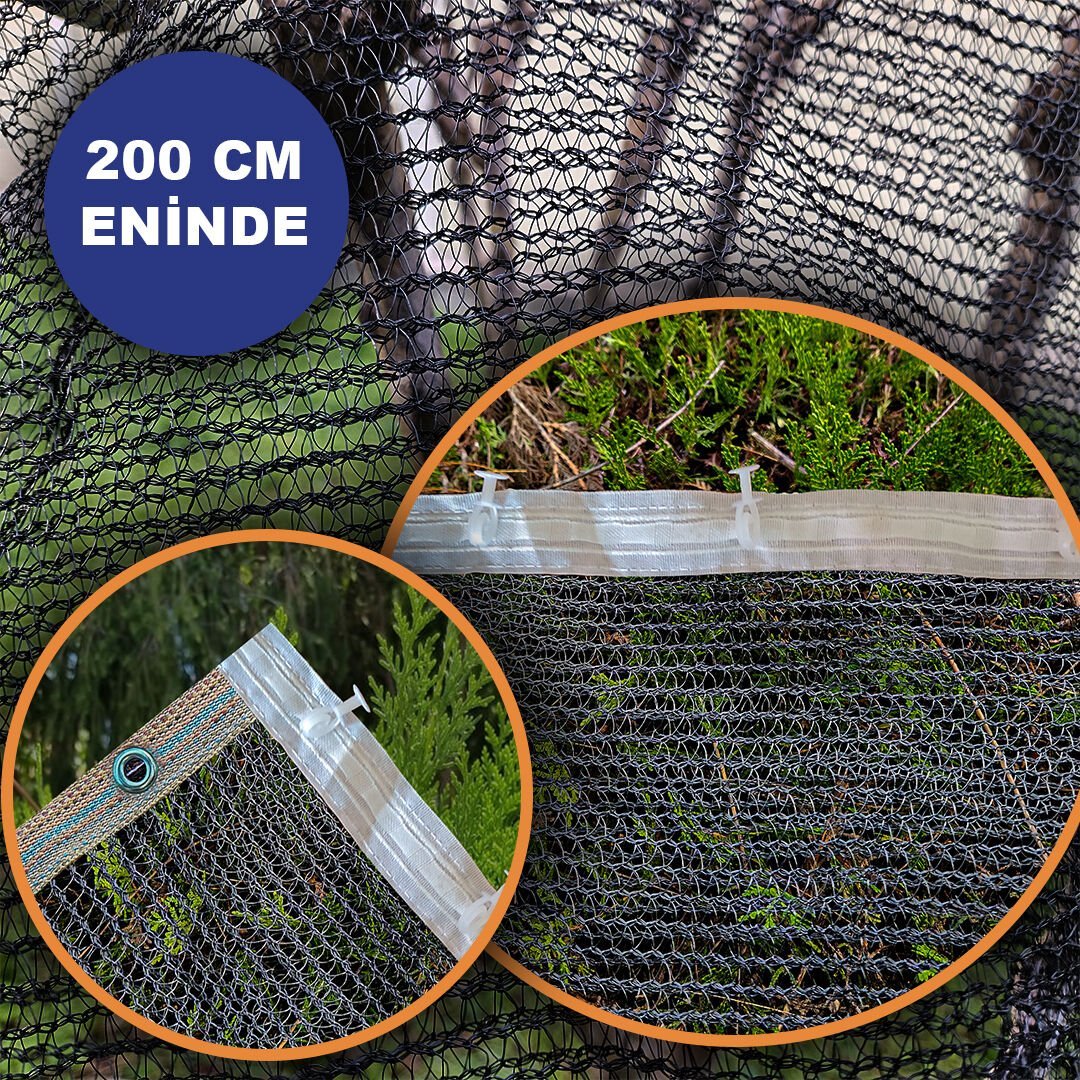 200 CM ENİNDE SİYAH KUŞ FİLESİ BALKON PERDESİ HAZIR KOPÇALI VE KORNİŞ DÜĞMELİ KEDİ KORUMA AĞI DOLU FİLESİ MİSİNA FİLE KUŞ ÖNLEME FİLESİ (UZUNLUK SEÇ)