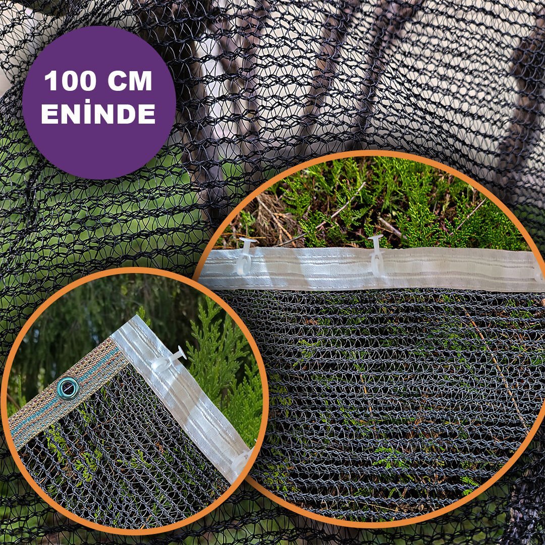 100 CM ENİNDE SİYAH KUŞ FİLESİ BALKON PERDESİ HAZIR KOPÇALI VE KORNİŞ DÜĞMELİ KEDİ KORUMA AĞI DOLU FİLESİ MİSİNA FİLE KUŞ ÖNLEME FİLESİ (UZUNLUK SEÇ)