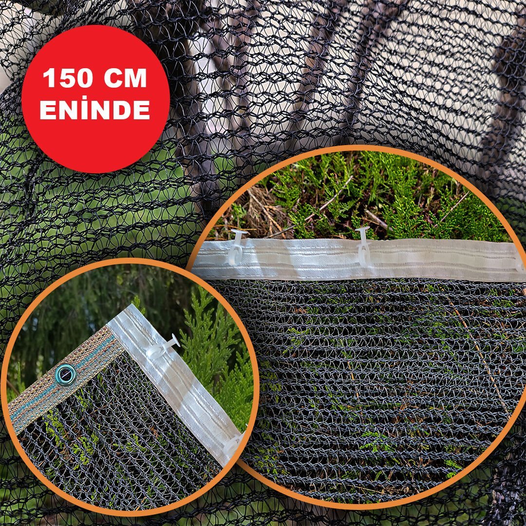 150 CM ENİNDE SİYAH KUŞ FİLESİ BALKON PERDESİ HAZIR KOPÇALI VE KORNİŞ DÜĞMELİ KEDİ KORUMA AĞI DOLU FİLESİ MİSİNA FİLE KUŞ ÖNLEME FİLESİ (UZUNLUK SEÇ)