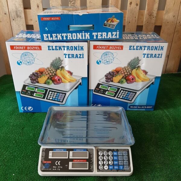 DİJİTAL TERAZİ 40 KG KAPASİTELİ MANAV BAKKAL KASAP PAZARCI PAZAR TERAZİSİ ACS-809T MODEL ELEKTRONİK ÇİFT GÖSTERGELİ TARTI