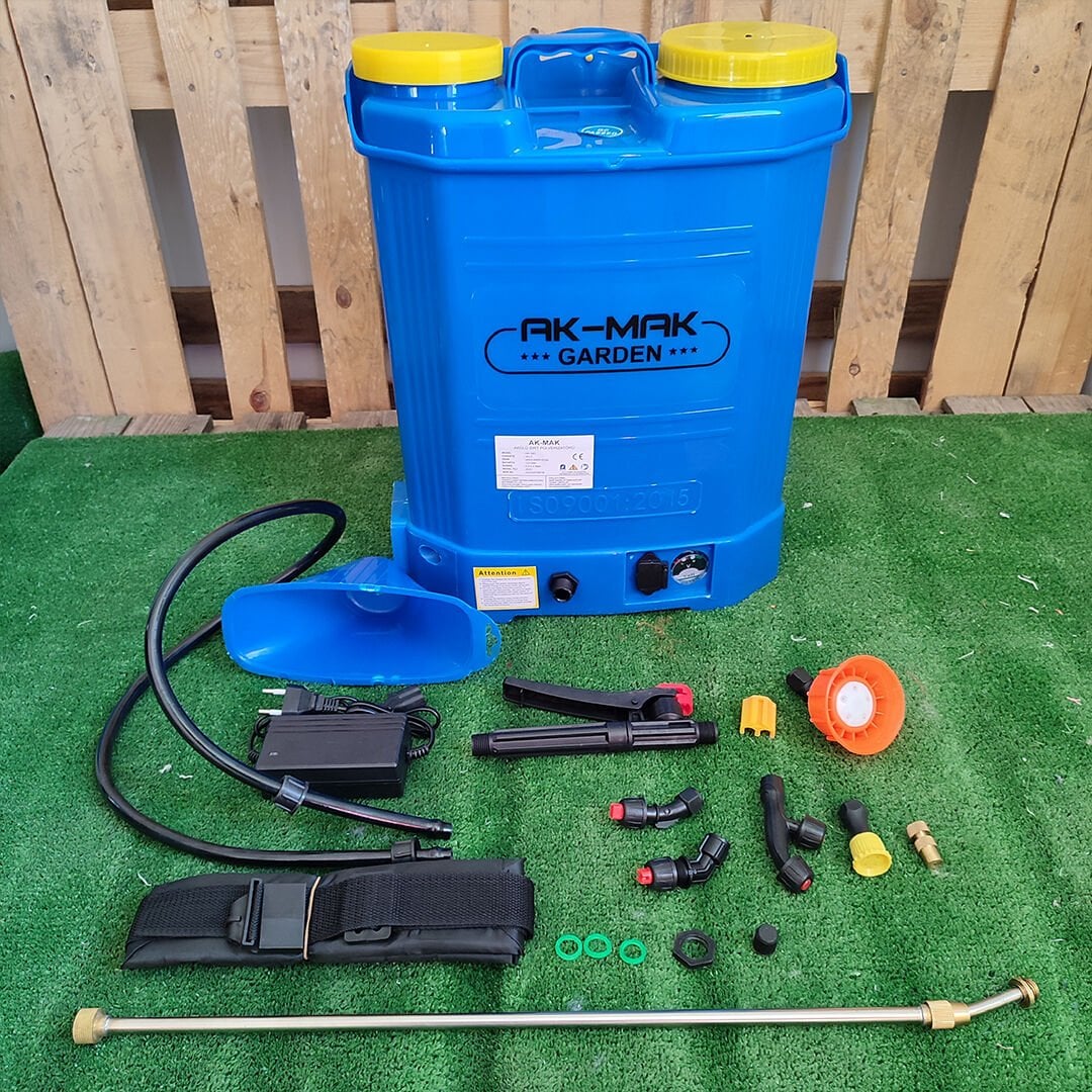 AK-MAK ŞARJLI 16 LİTRE SIRT POMPASI MAVİ BASINÇ AYARLI SIRT PULVERİZATÖRÜ İLAÇLAMA MAKİNASI