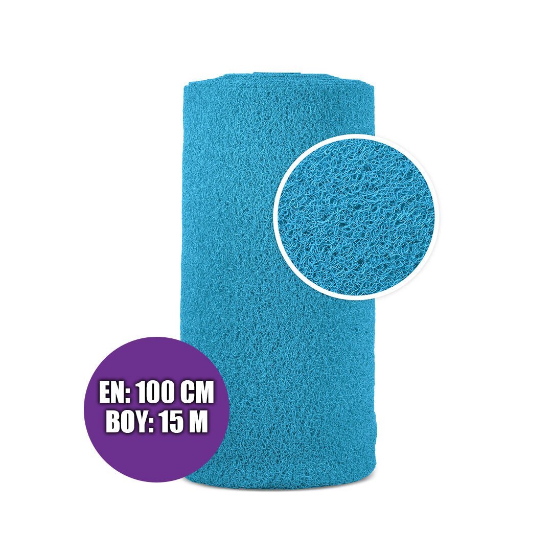 KARMAŞIK PASPAS 1x15 Metre TURKUAZ PVC KIVIRCIK HALI İÇ DIŞ MEKAN YOLLUK KAYDIRMAZ ISLAK ZEMİN PASPASI