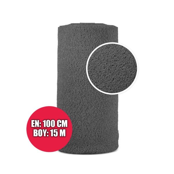 KARMAŞIK PASPAS 1x15 Metre GRİ PVC KIVIRCIK HALI İÇ DIŞ MEKAN YOLLUK KAYDIRMAZ ISLAK ZEMİN PASPASI