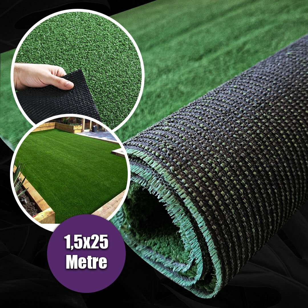7 MM ÇİM HALI 1,5x25 Metre SUNİ DEKORATİF ÇİM HALI KAYDIRMAZ TABANLI YAPAY ÇİM PASPASI