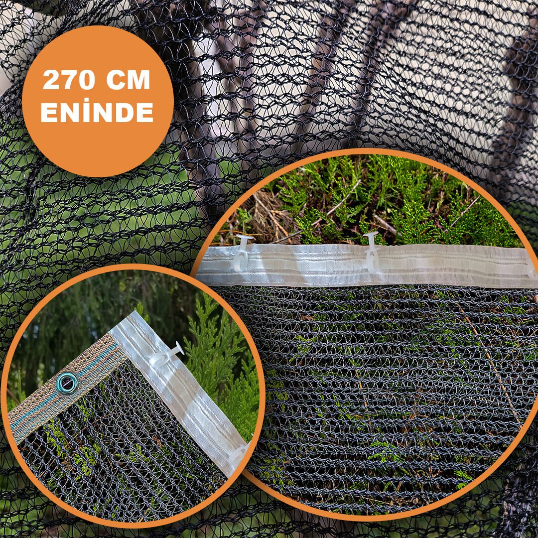 270 CM ENİNDE SİYAH KUŞ FİLESİ BALKON PERDESİ HAZIR KOPÇALI VE KORNİŞ DÜĞMELİ KEDİ KORUMA AĞI DOLU FİLESİ MİSİNA FİLE KUŞ ÖNLEME FİLESİ (UZUNLUK SEÇ)