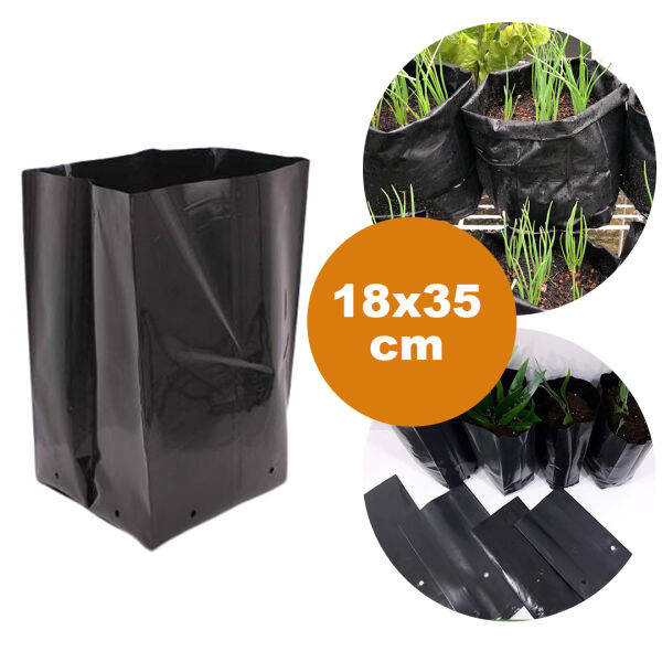 18x35 FİDAN TORBASI (ADET SEÇİNİZ) KÖRÜKLÜ FİDE PEYZAJ TORBA FİDAN ÜRETİM POŞETİ DELİKLİ