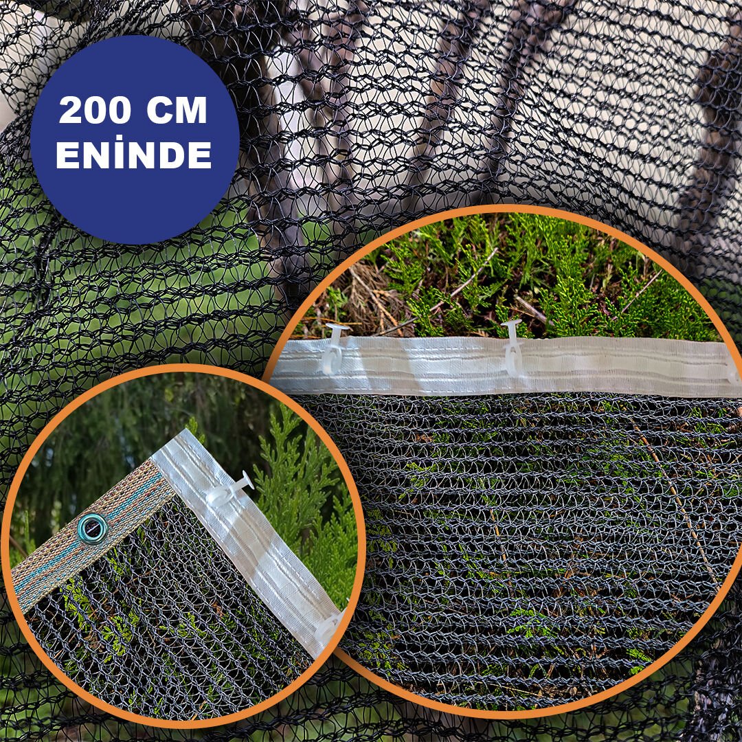 200 CM ENİNDE SİYAH KUŞ FİLESİ BALKON PERDESİ HAZIR KOPÇALI VE KORNİŞ DÜĞMELİ KEDİ KORUMA AĞI DOLU FİLESİ MİSİNA FİLE KUŞ ÖNLEME FİLESİ (UZUNLUK SEÇ)