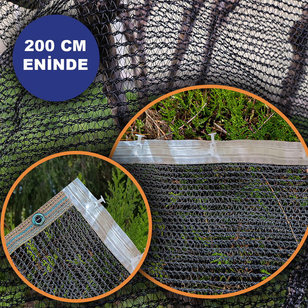 200 CM ENİNDE SİYAH KUŞ FİLESİ BALKON PERDESİ HAZIR KOPÇALI VE KORNİŞ DÜĞMELİ KEDİ KORUMA AĞI DOLU FİLESİ MİSİNA FİLE KUŞ ÖNLEME FİLESİ (UZUNLUK SEÇ)