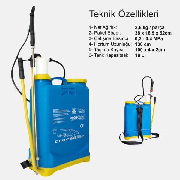 CROCODİLE MEKANİK KOLLU İLAÇLAMA MAKİNESİ MANUEL PULVERİZATÖR POMPASI