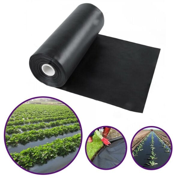 MULCH NAYLONU 60cm ENLİ 20 MİCRON (UZUNLUK SEÇİNİZ) SİYAH TABAN ÖRTÜSÜ PİDOK ÇİLEK MULCH UV Lİ SEBZE NAYLONU