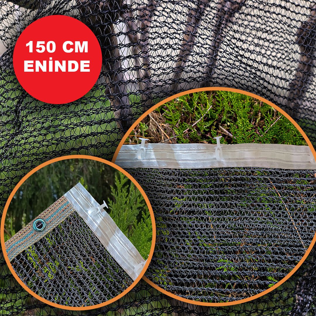 150 CM ENİNDE SİYAH KUŞ FİLESİ BALKON PERDESİ HAZIR KOPÇALI VE KORNİŞ DÜĞMELİ KEDİ KORUMA AĞI DOLU FİLESİ MİSİNA FİLE KUŞ ÖNLEME FİLESİ (UZUNLUK SEÇ)